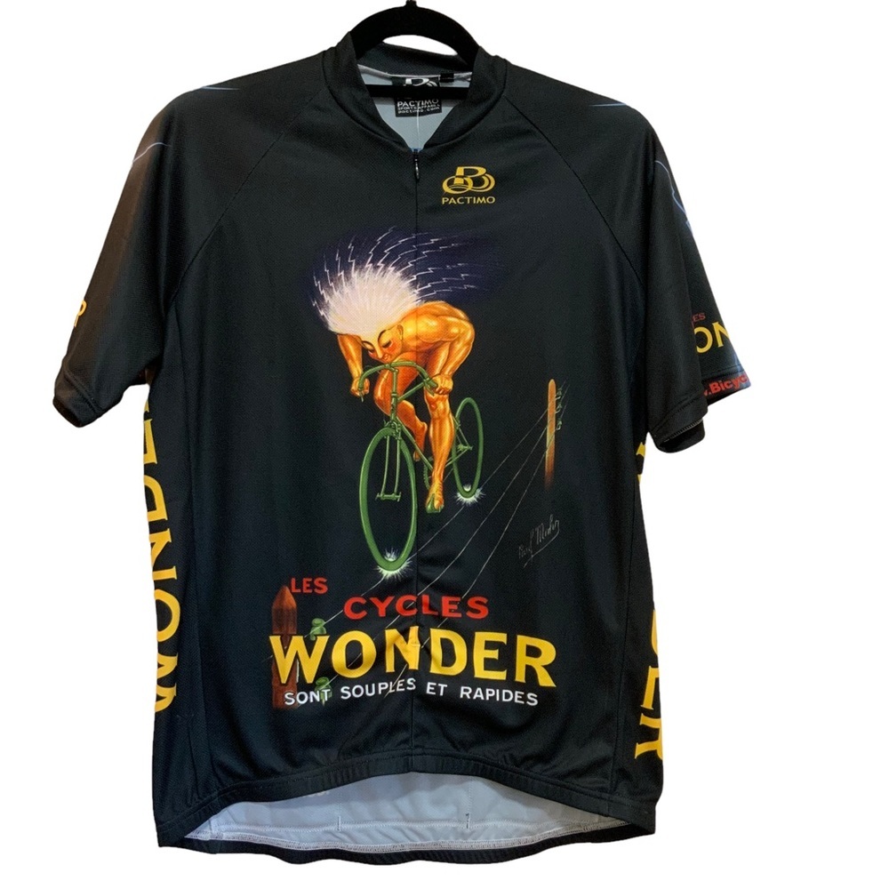 Pactimo Cycling Jersey Full Zip Black Short Sleeve Les Cycles Wonder Sz Medium